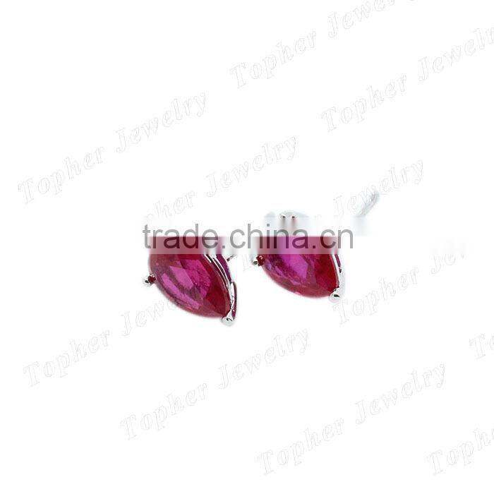 925 silver earring post earring ruby stud earring 2014 new design