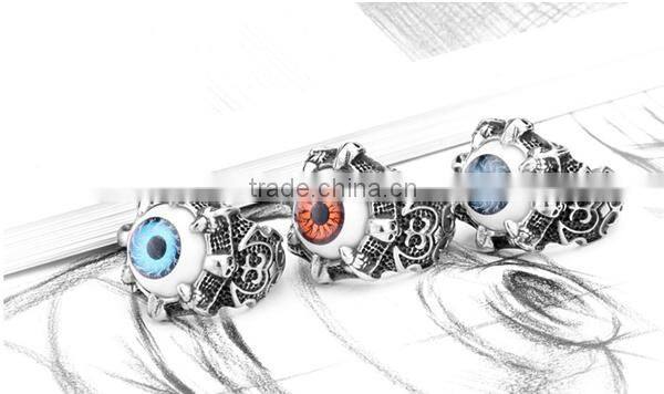 Custom design punk blue red 316L evil eyes ring