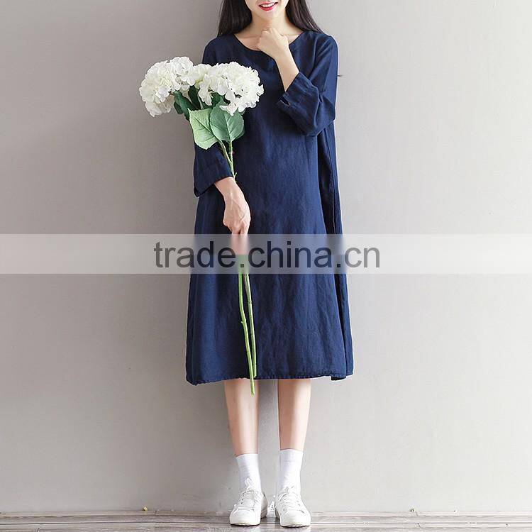 Fashion Autumn Loose Plus Size girl Maxi Dress Novelty Cotton Linen