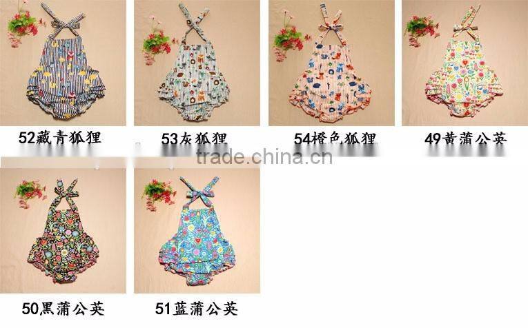 2016 Wholesale Baby Toddler Clothes cotton Bubble Romper Summer Sunsuit Ruffled Print Flowers Romper Ruffle Romper Newborn Baby