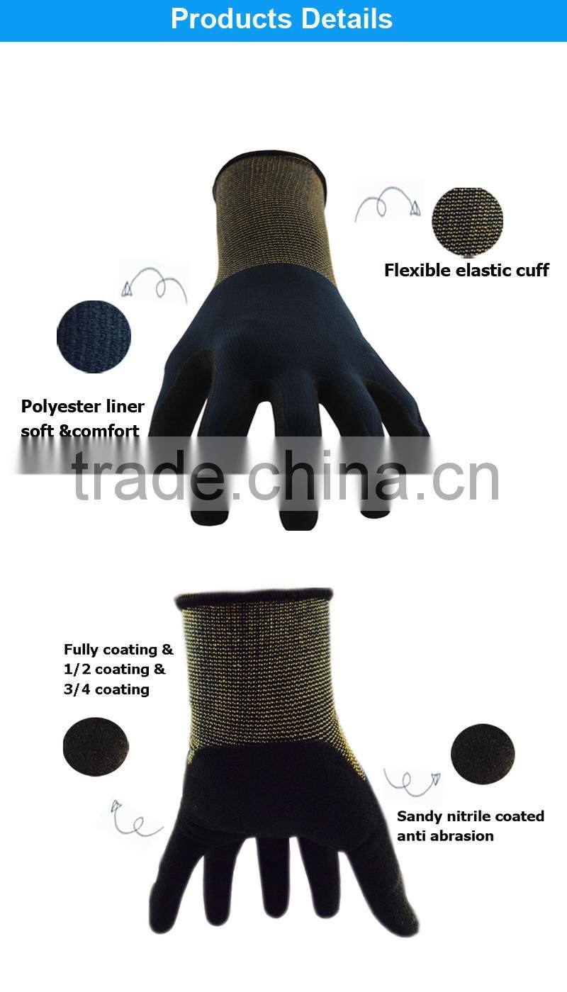 Professional Supplier and High End Market Nitrile Dipping Polyester Gloves
