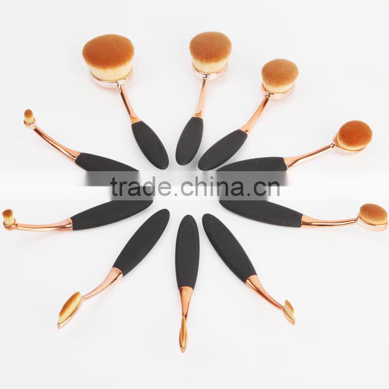 2016 New 90degrees bending rose gold Oval brush set 10pcs Foundation Makeup Brush Sets Powder Blusher Toothbrush makeup brush