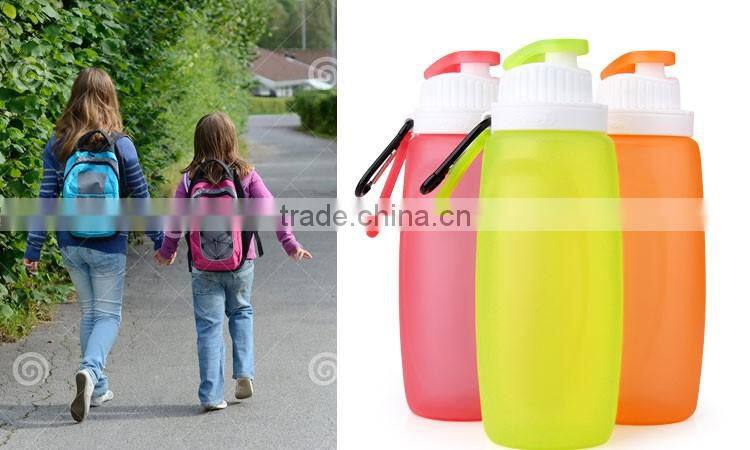 100% bpa free reusable drink containers Collasipble silicone kids water bottles