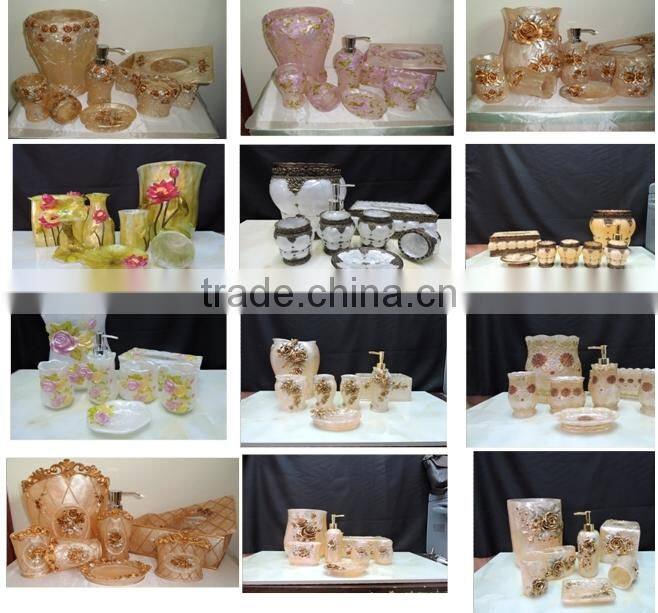 Resin black bathroom sets 7pcs, trash can, toothbrush rack, soap dish, candle holder,