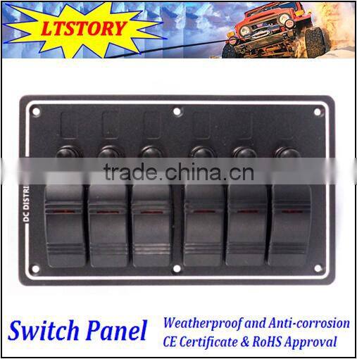 Excellent 6 Gang 12V 24V Aluminum LED Rocker Switch Panel With Circuit Breakers