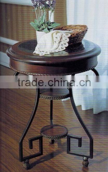 Solid wood and cast iron living room round shape side table/end table/coffee table