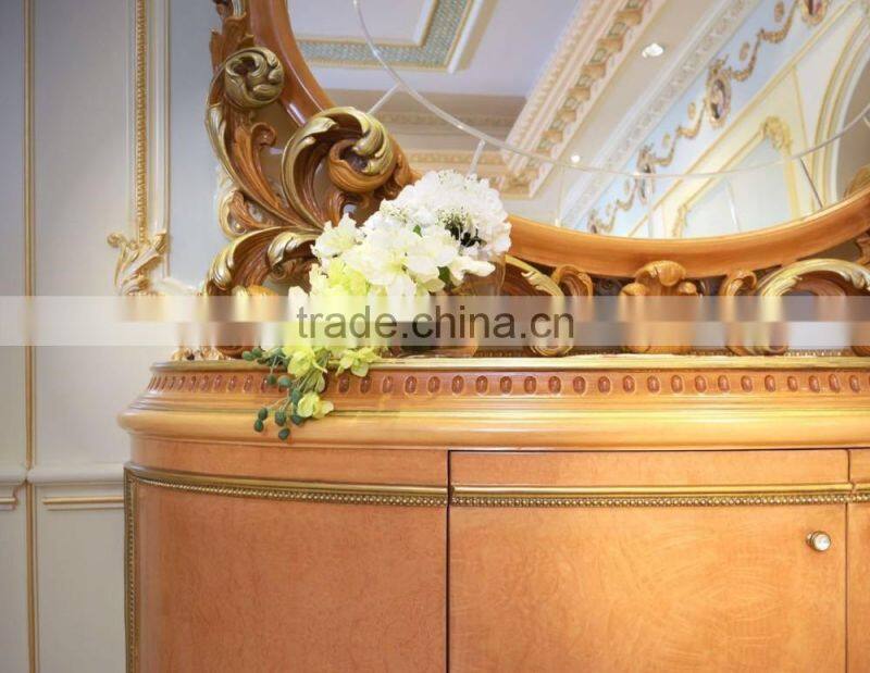 French New Classic Dining Room Furniture Buffet Sideboard Cabinet With Mirror Antique Floral Wooden Carved Commode Cupboard