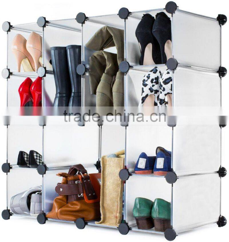 PP Shelf storage with doors shoe rack organizer shelving system plastic white