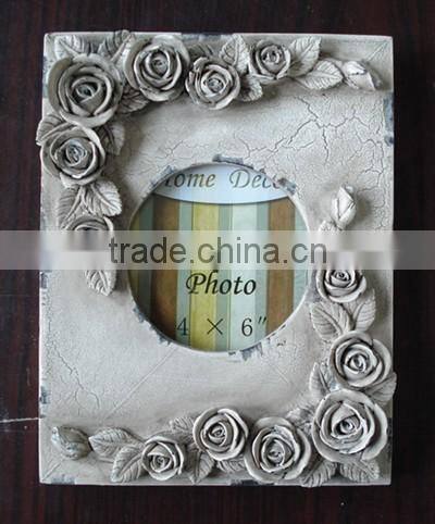 2016 new arrival wholesale Resin Photo Picture Frame with vintage rese flower decor