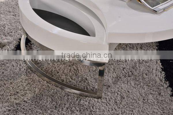 oval table Modern White High Gloss MDF Coffee Table With Chromed Steel