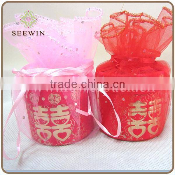 sheer colorful round organza pouchs