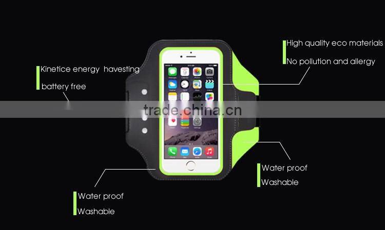 Battery free armband with self-powered safety LED light for night runner