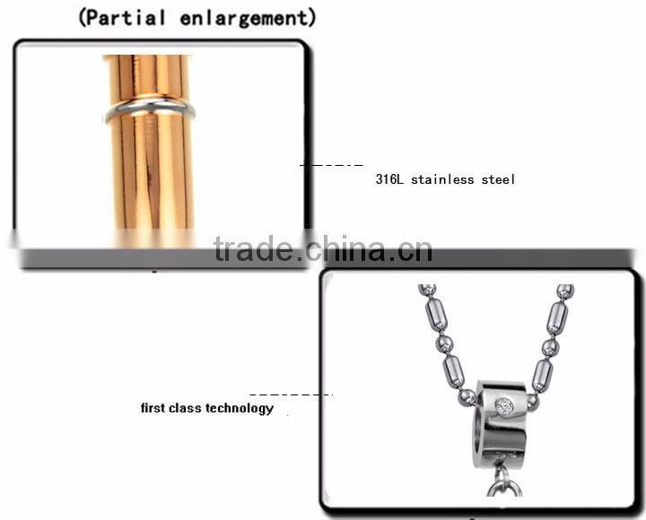 Top Quality Silver Black Gold 42*9mm Men's bullet stainless steel pendant necklace