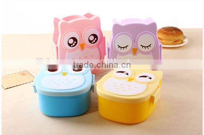 WHOLESALE plastic OWL lunch box with spoon,Cute cartoon owl student food container,OWL Shape Animal Cartoon Plastic Lunch,