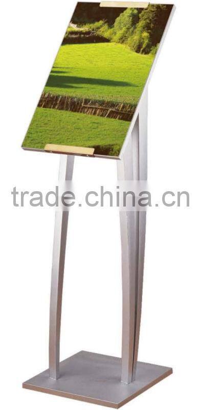 Hot sale outdoor direction freestanding sign stand/ Unique design silver color stainless steel sign stand for hotel P-50