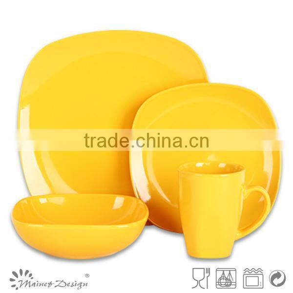 Yellow fine porcelain square dinner set China bulk