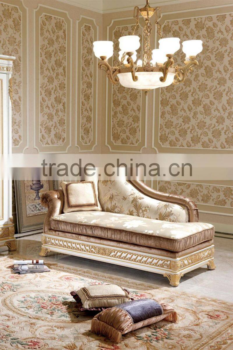 YB62 antique french Solid Wood Glossy Gorgeous Gold Velvet Chaise Lounge For bedroom