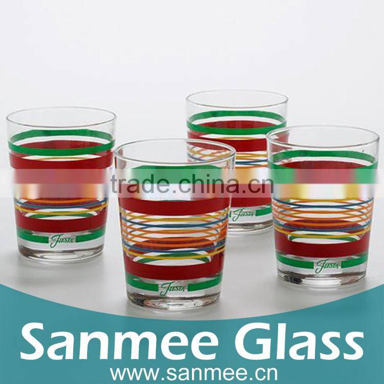Gift Glass Set Home Use Colorful Stripe Pattern Decal Glass Cup