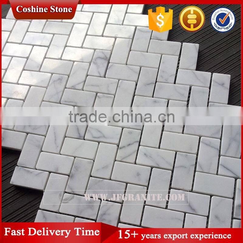 white marble herringbone mosaic tile