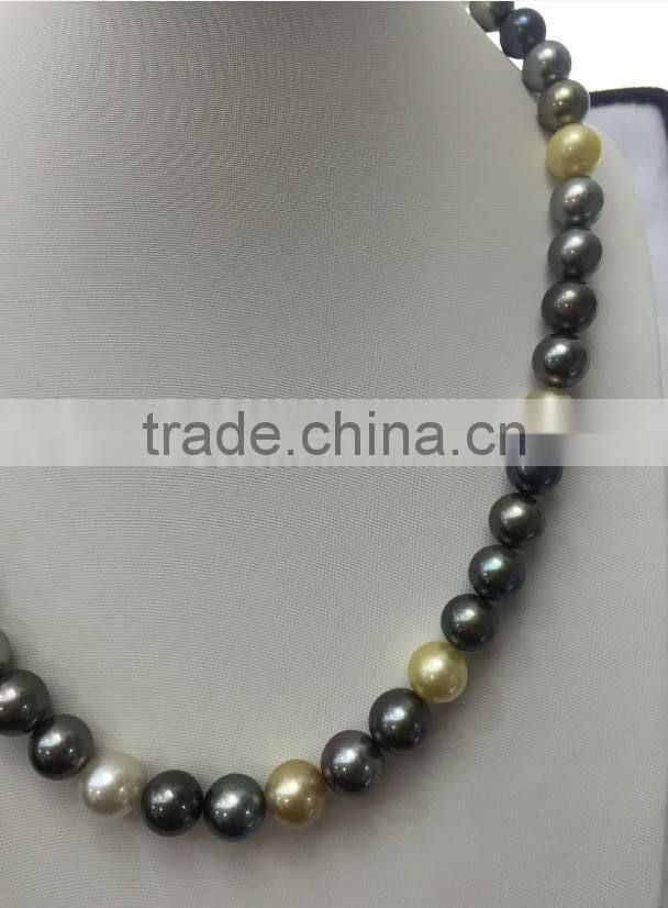 11-12mm multicolors South Sea Pearl with Gold clasp necklace