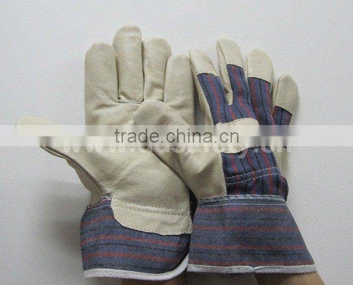 DDSAFETY Pig Grain Leather Gloves Full Palm Stripe Cotton Back Safety Gloves