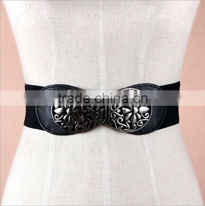 Wholesale antique flower pattern alloy buckle elastic sex women lady waist belt