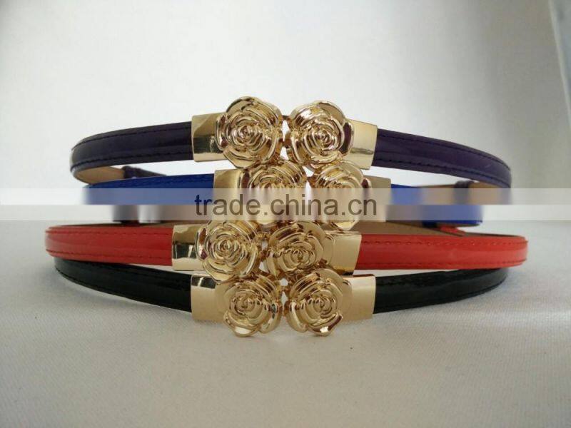 Wholesale colourful flower pattern buckle sex women lady thin PU waist belt