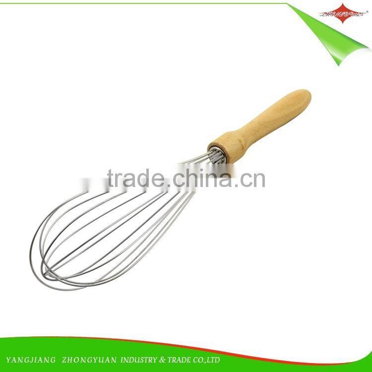 ZY-C1035 8 inch stainless steel head egg whisk rubber wood handle egg beater