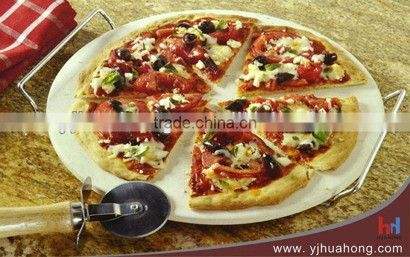 Pizza stone set with pizza stone,pizza cutter and serving rack