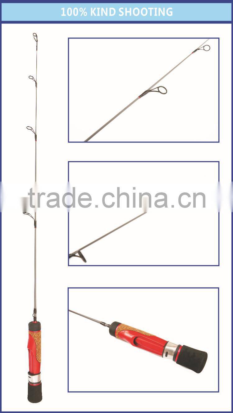 Charming Red 63cm Ice Fishing Rod with Carbon Fiber Blank and Cork Handle