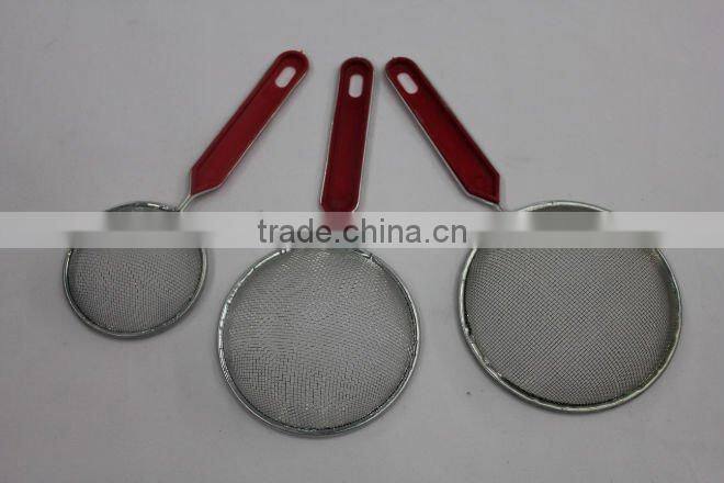 3pc red plastic handle small oil strainer set
