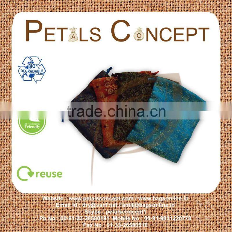 Jamawar silk jewellary pouch with drawstring