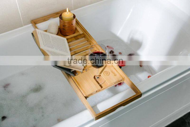 Bamboo Bathtub Caddy - Bathtub Tray - With Book Holder