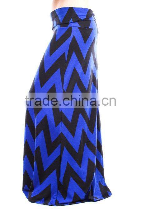 long skirt young Aloud chevron print wide waist band maxi skirt cheap maufacture in china