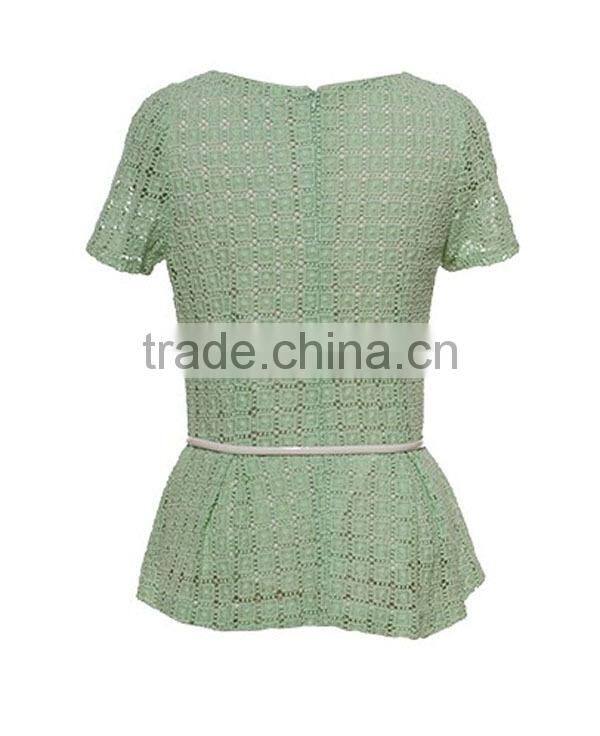 2015 high quality fashion korean style green color ladies tight blouses