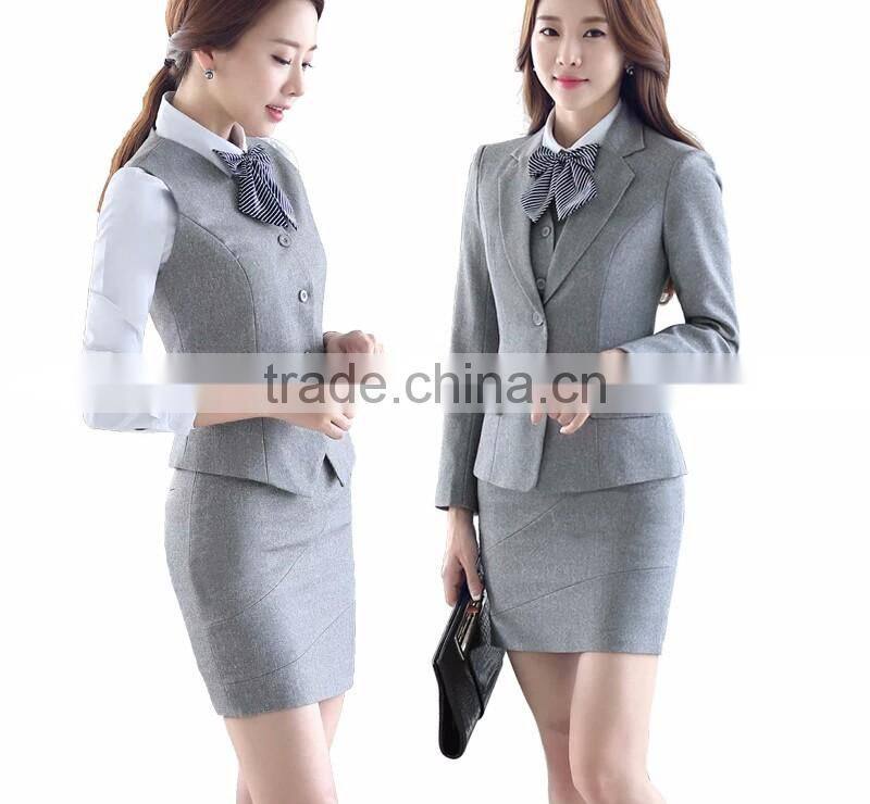 Custom fashion women unifiorm suit 3 pieces for hotel/ office/ long sleeve uniform