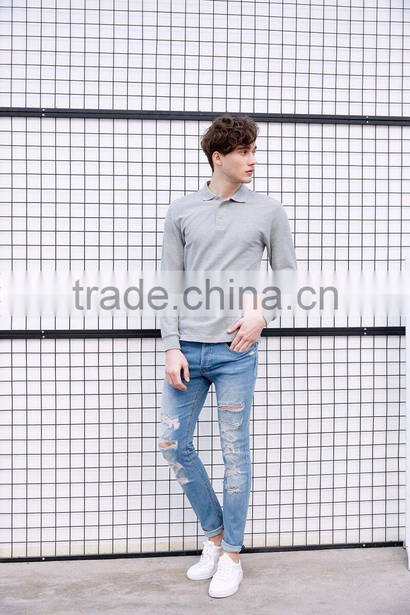 factory wholesale high quality 220g 100% cotton long sleeve polo shirt