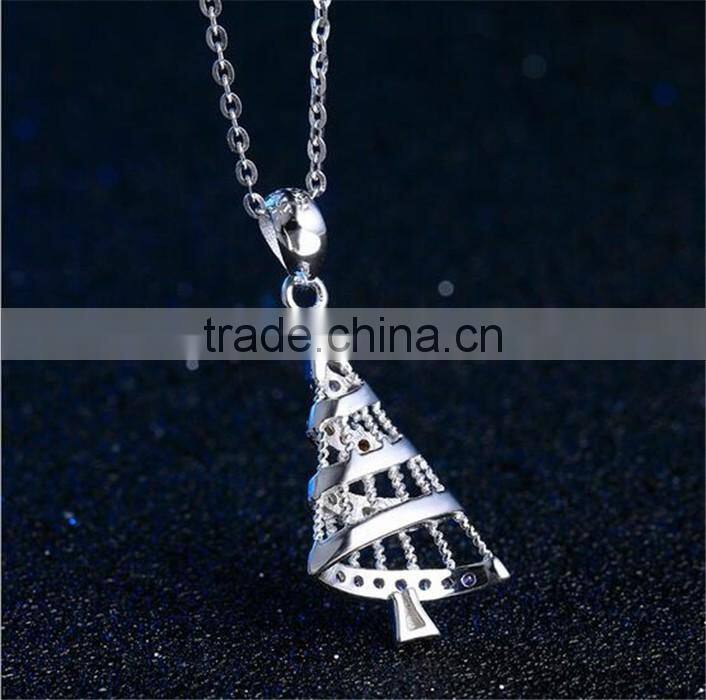 Fashion Jewelry Charm Pendant 925 Sterling Silver CZ Christmas Tree Pendant