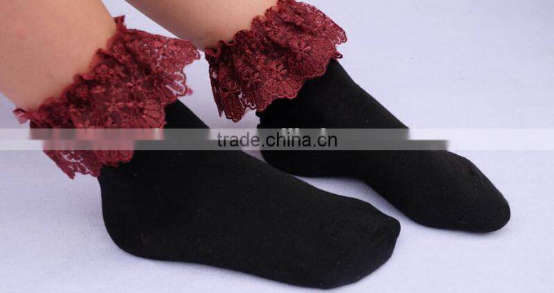 Princess style lace cotton girls sock