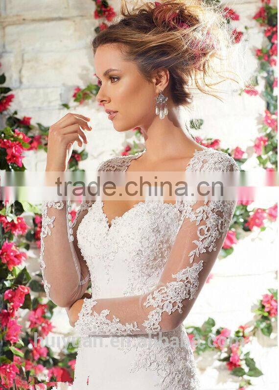 simple open back lace long sleeve white wedding dress