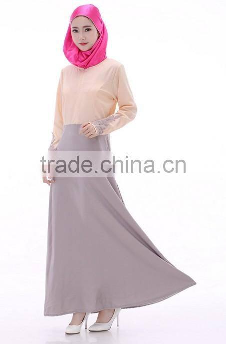 fashion long sleeve lace zip women long dress muslim