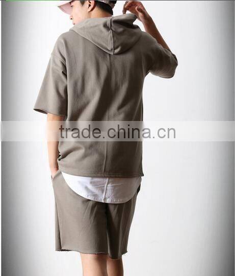 Couple Set Hooded Frayed Pullover + Sweat Shorts