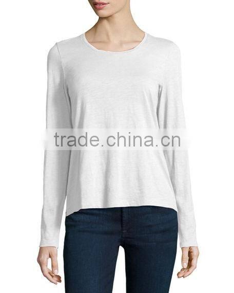 jersey fabric pullover style t shirt/long-sleeve organic cotton tee with straight hem
