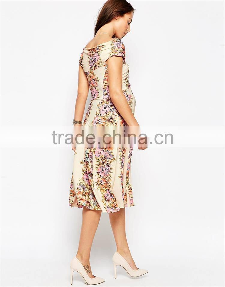 Sexy womens floral printing dress plus size midi skater maternity dress DR0007A