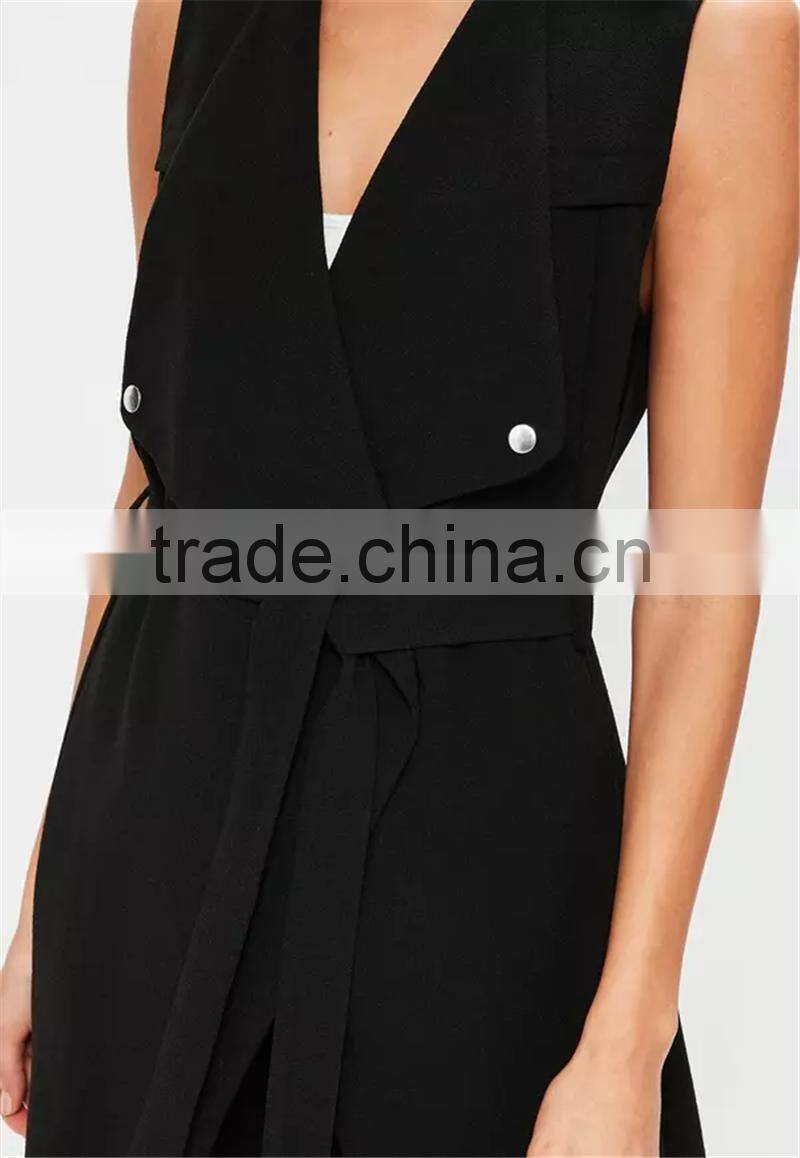 MGOO 100 Cotton Custom Made Tie Waist Sleeveless Blazers Cardigan Slim Fitting Jackets Waterfall Blazers