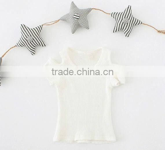 Children clothes solid gray ribbed cotton shirt off shoulder blouses baby girls summer vest pullovers