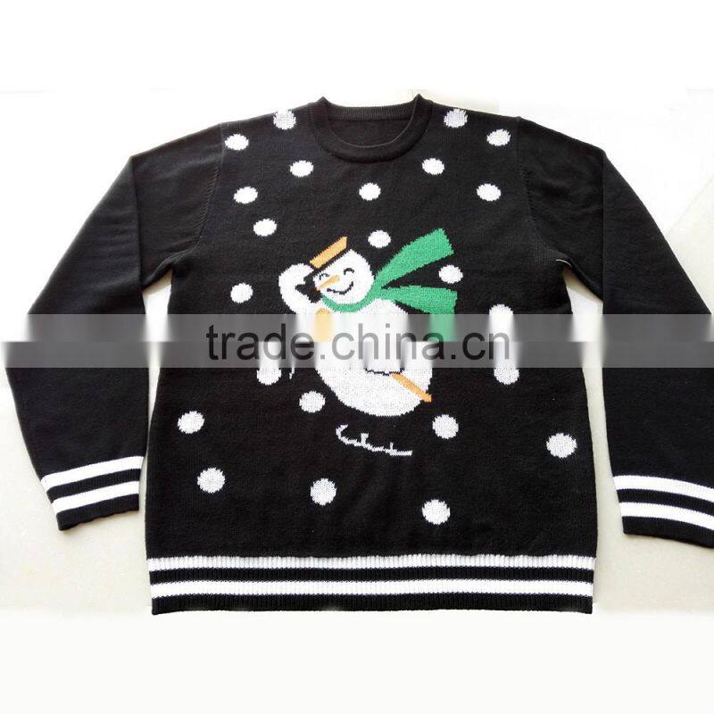 Snowman Pattern Men Pullover Black Ugly Christmas Sweater Design