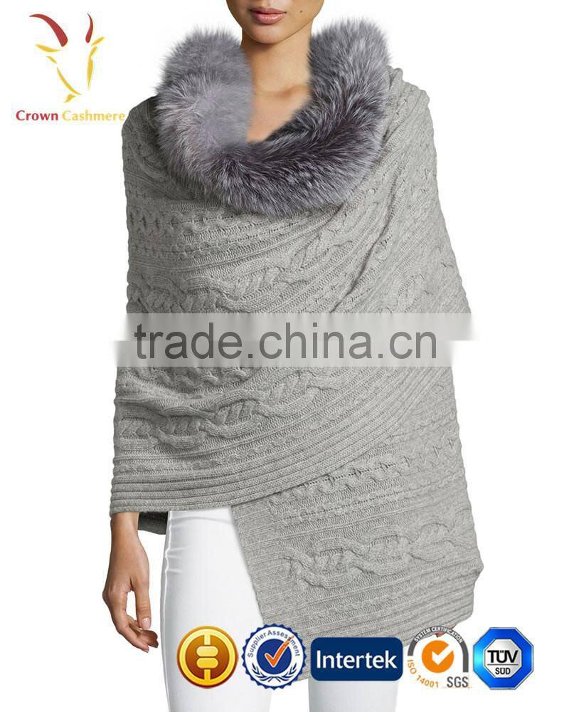 Fur Trimmed Cashmere Cable Shawl Cashmere Shawl With Fur