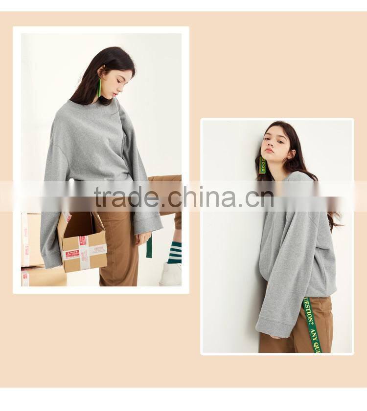 custom fashion women crew neck embroidered hoodie sweatshirt without hood