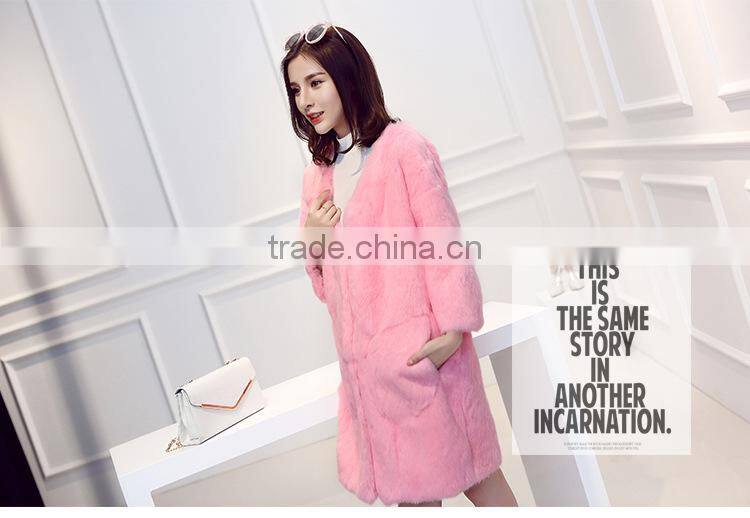 New Arrival Long Genuine gray rex Rabbit Fur Coat for women fashion warm Real fur coats Plus Size Winter Jacket